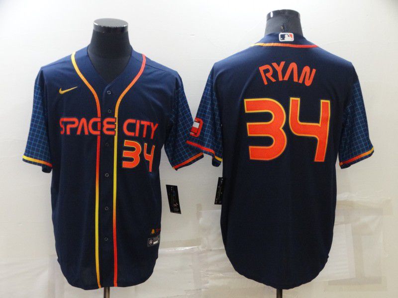 Men Houston Astros 34 Ryan Blue City Edition Game Nike 2022 MLB Jersey